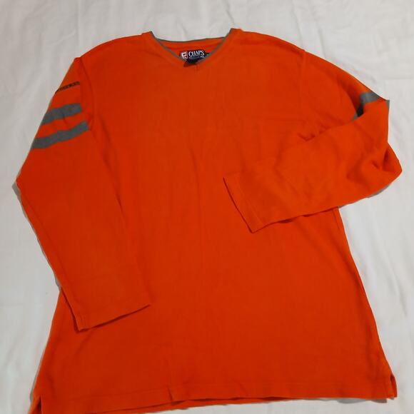 VTG Men's Chaps Ralph Lauren Medium Orange Grey Stripes Long-Sleeved Knit Shirt - Picture 1 of 12